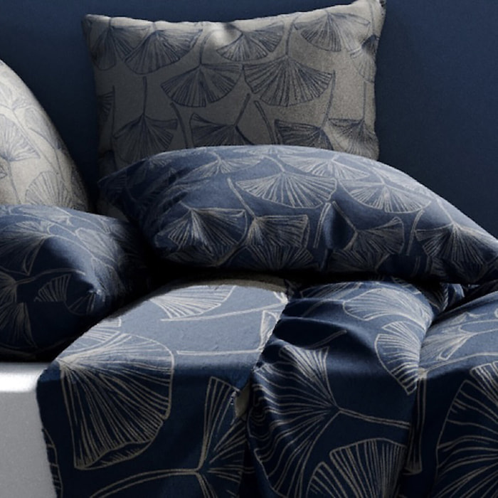 Parure housse de couette imprimé 100% coton - edo - bleu nuit