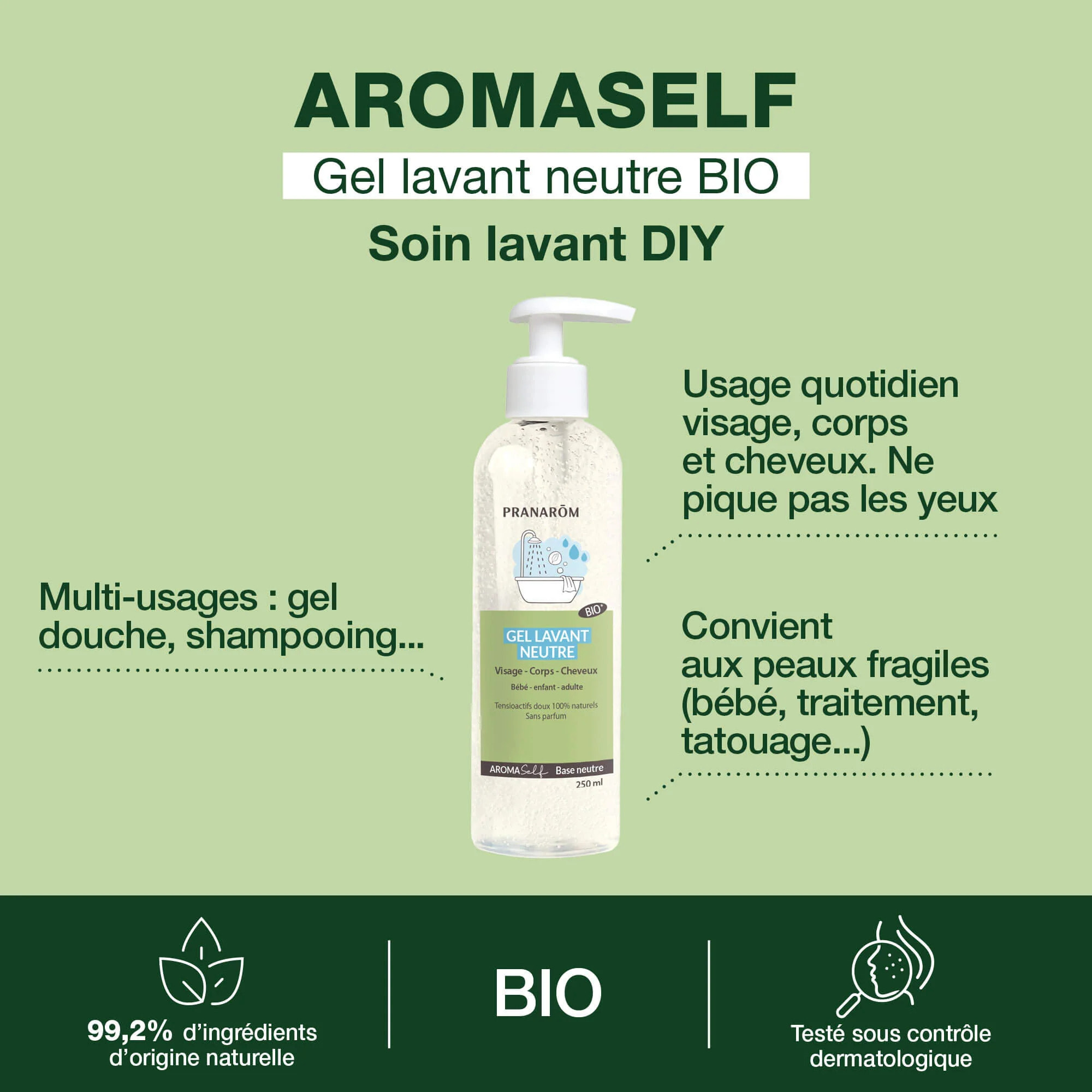 Pranarom - Gel lavant neutre - Bio - 250 ml