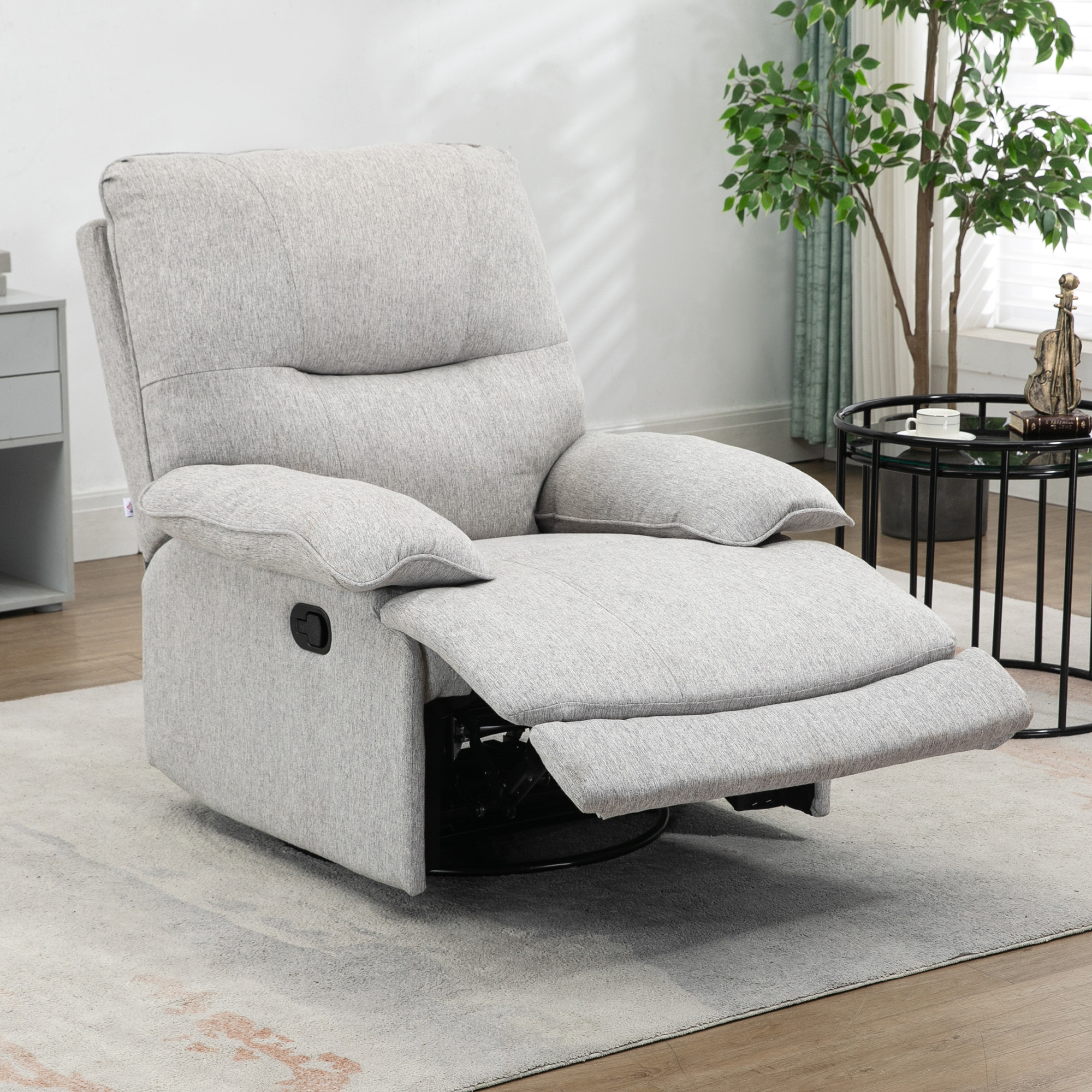 Sillón Reclinable de Salón Sillón Relax Reclinable Manual Tapizado en Tela con Reposapiés Carga 160 kg para Personas 150-190 cm 89x98x101 cm Gris