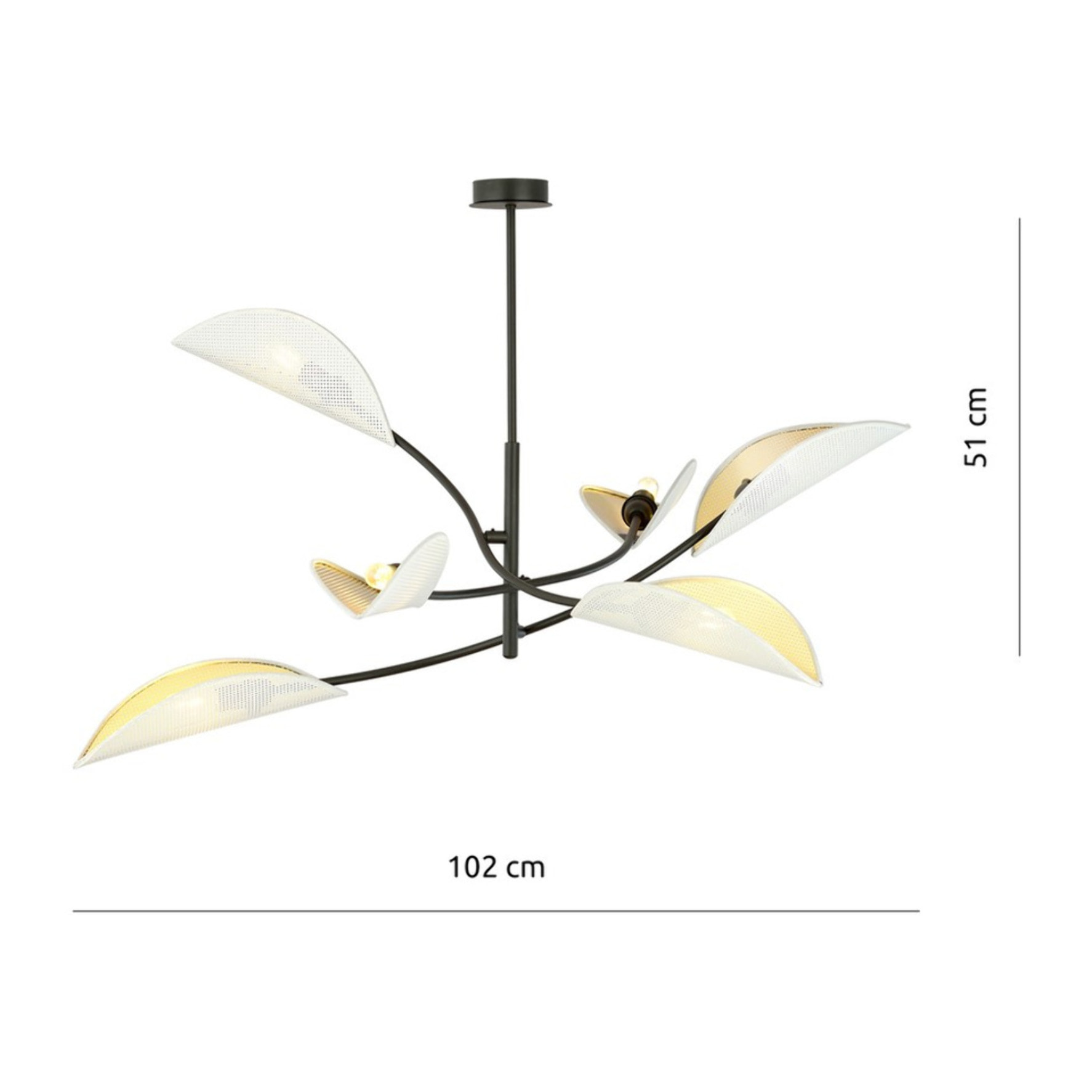 Lampada a sospensione Lotus in acciaio nero con paralumi a forma di foglia