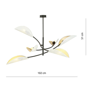 Lampada a sospensione Lotus in acciaio nero con paralumi a forma di foglia