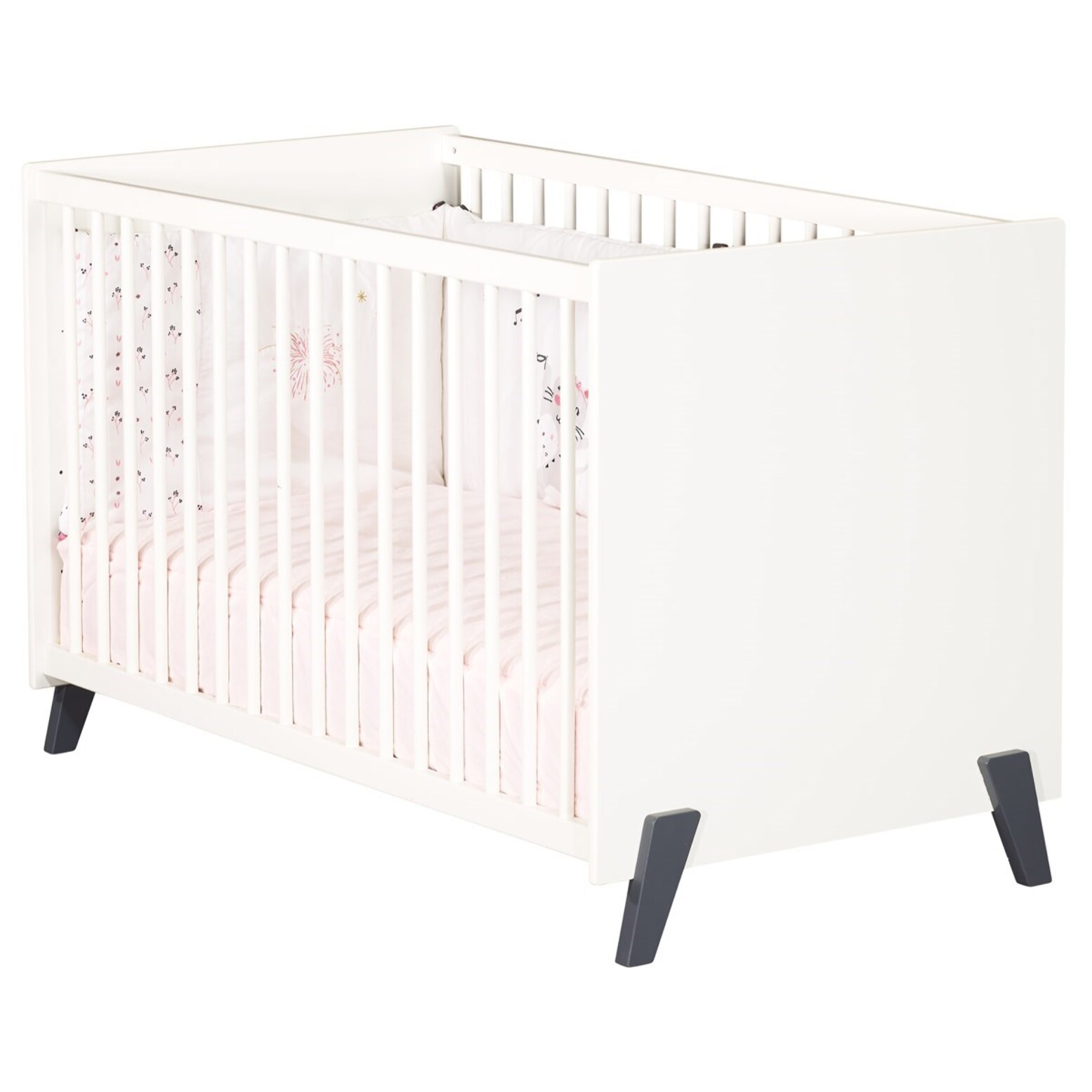 Lit bébé 120 x 60 sur pieds en bois blanc