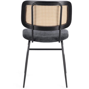 Set di sedie GLENNA in tessuto grigio scuro e rattan con gambe nere