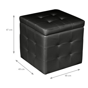 Pouf- contenitore in ecopelle, colore nero, cm 45 x 47 x 45