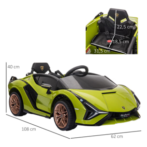 Coche Eléctrico Lamborghini SIAN 12V para Niños de +3 Años con Mando a Distancia Apertura de Puerta Música MP3 USB y Faros 3-5 km/h 108x62x40 cm Verde