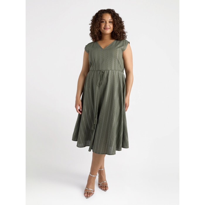 Fiorella Rubino - Vestido de rayas de lúrex con cordones - Verde militare