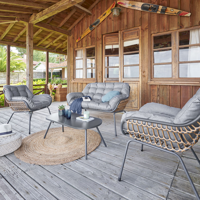 Salon de jardin "Paopao" graphite en acier traité en époxy 4 places