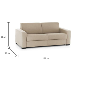 Divano Letto Alena, Divano a 2 posti, 100% Made in Italy, Sofà Soggiorno con apertura girevole, in tessuto imbottito, con Braccioli slim, Cm 160x95h90, Beige