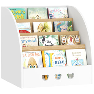 Estantería Infantil para Juguetes con Compartimento Oculto Organizador de Juguetes de 4 Niveles con Ruedas para Habitación Infantil Sala de Juegos Guardería Blanco y Natural