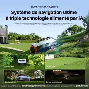 Robot tondeuse NAVIMOW i210 LiDAR Pro - sans fil périphérique ni antenne, 3 roues motrices, Pentes 55%, NRTK, 1000 m²