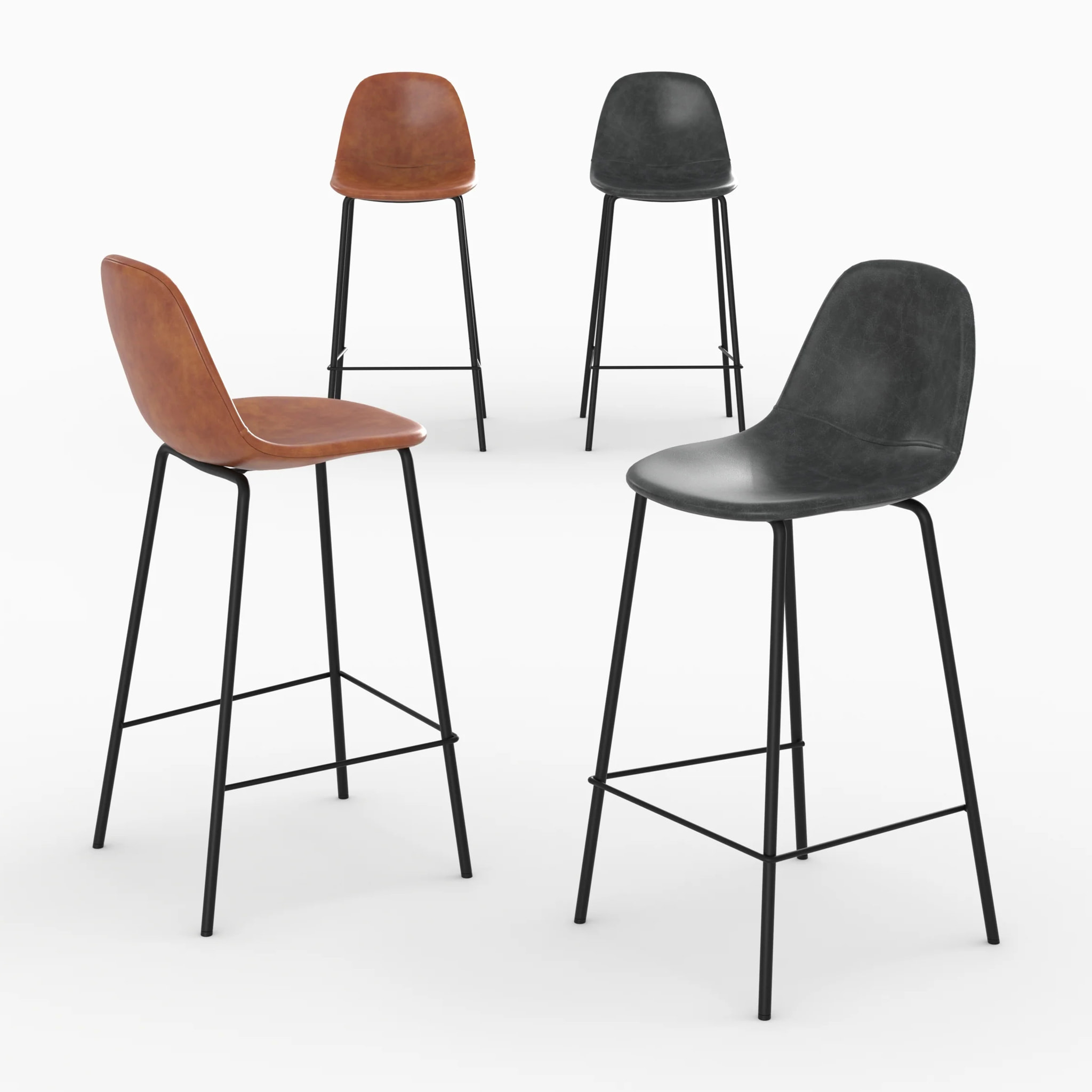 Pack 4 chaises pour îlot central camel et grises/noires 65 cm - Henrik