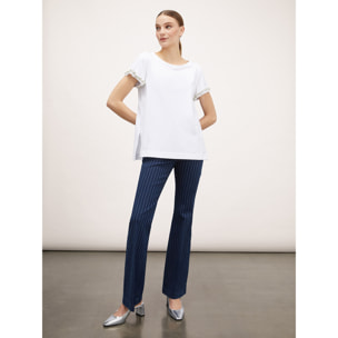 Motivi - T-shirt con maniche ricamate con pietre - Bianco