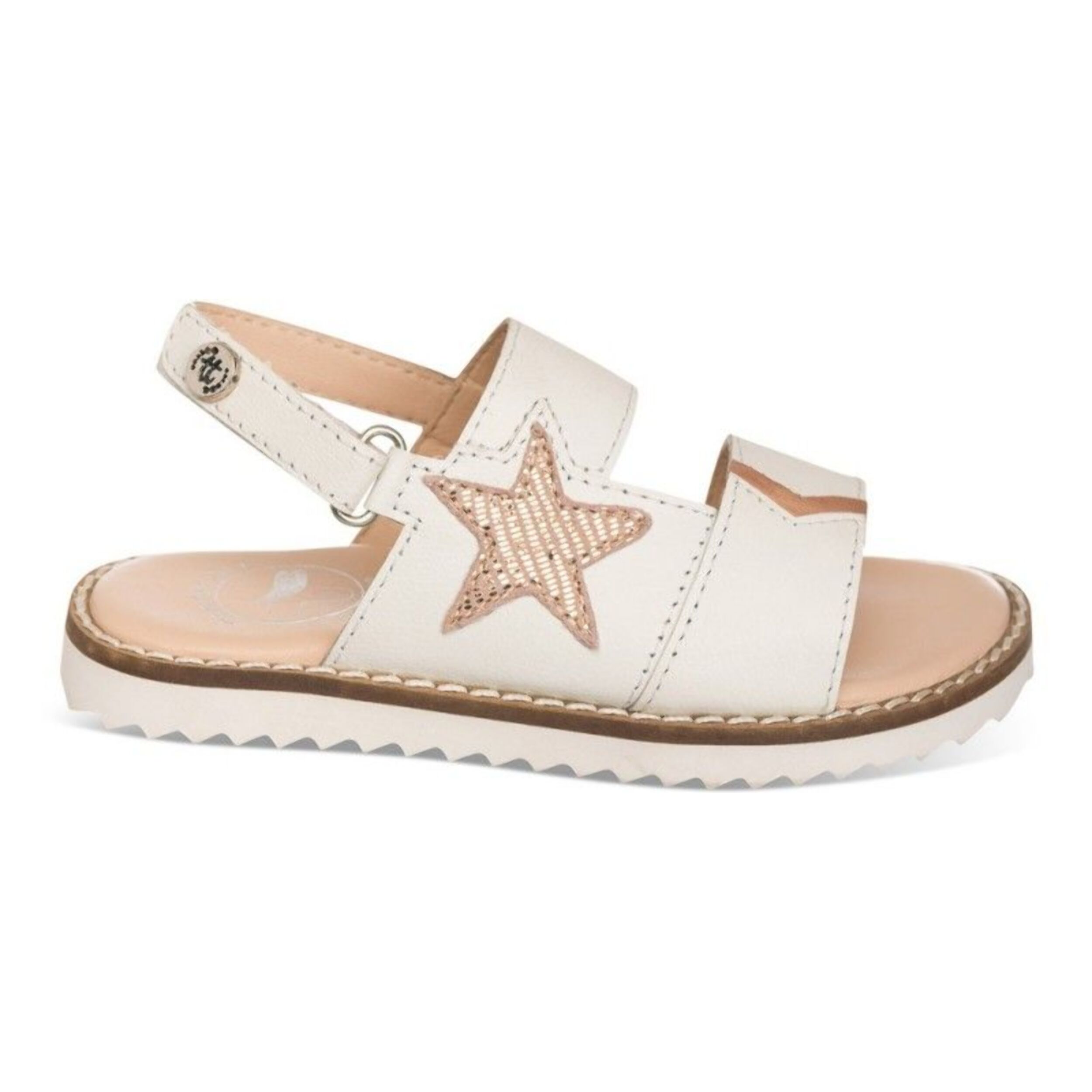 Sandalia blanca en piel con detalle de estrella color oro