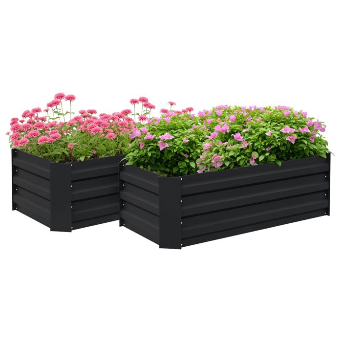 Juego de 2 Jardineras Exterior Grandes de Acero Galvanizado, Huertos Urbanos, Maceteros Exterior Elevados para Plantas, Flores, Terraza, Resistente a la Intemperie, 100x50x30 cm, Negro