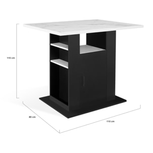 Ilot central de cuisine Théo L110cm effet marbre et noir