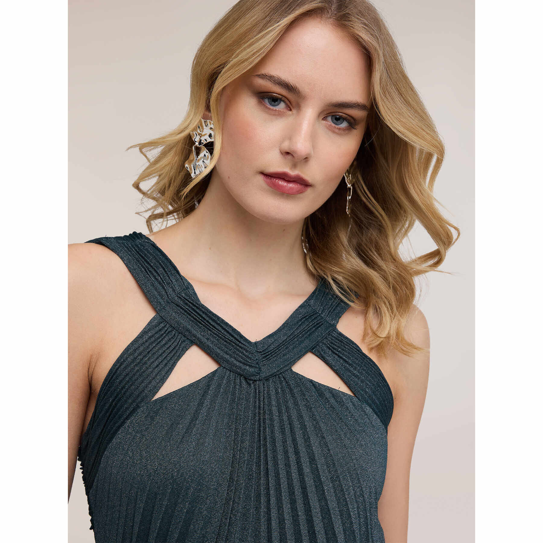 Motivi - Vestito lungo in jersey lurex plissé - Verde