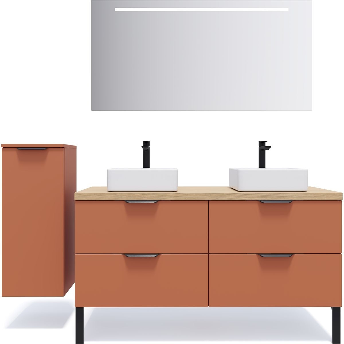 Meuble salle de bain 2 vasques posées 4 tiroirs - SOHO