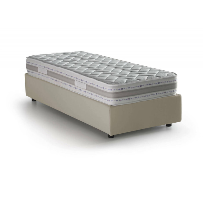 Letto singolo Addison, Letto contenitore con rivestimento in tessuto, 100% Made in Italy, Apertura frontale, con materasso Cm 90x190 incluso, Beige