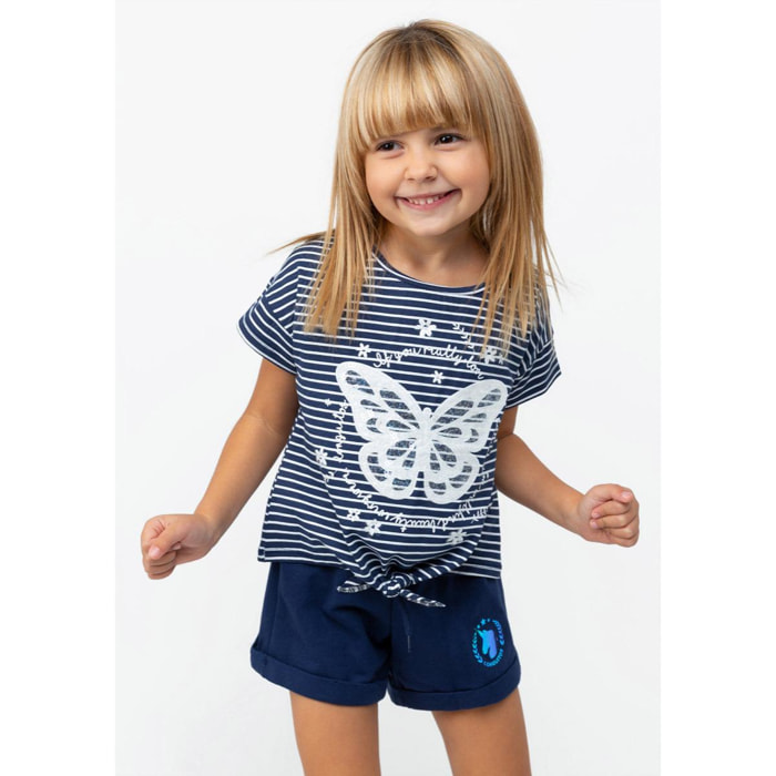 Camiseta Nudo De Niña Mariposa En Azul Marino