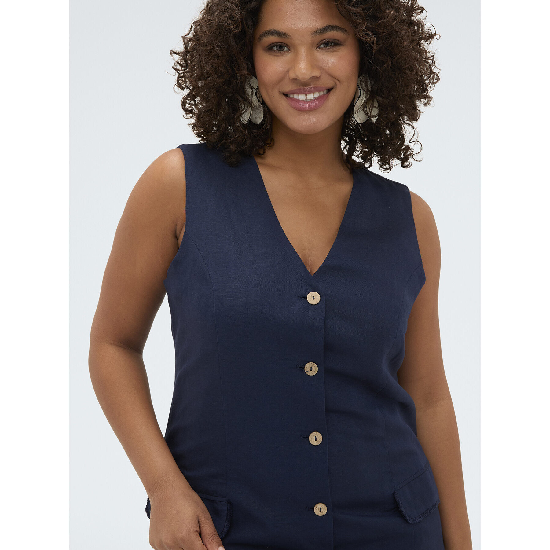 Fiorella Rubino - Vestido camisero en mezcla de lino y viscosa - Azul