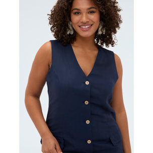 Fiorella Rubino - Vestido camisero en mezcla de lino y viscosa - Azul
