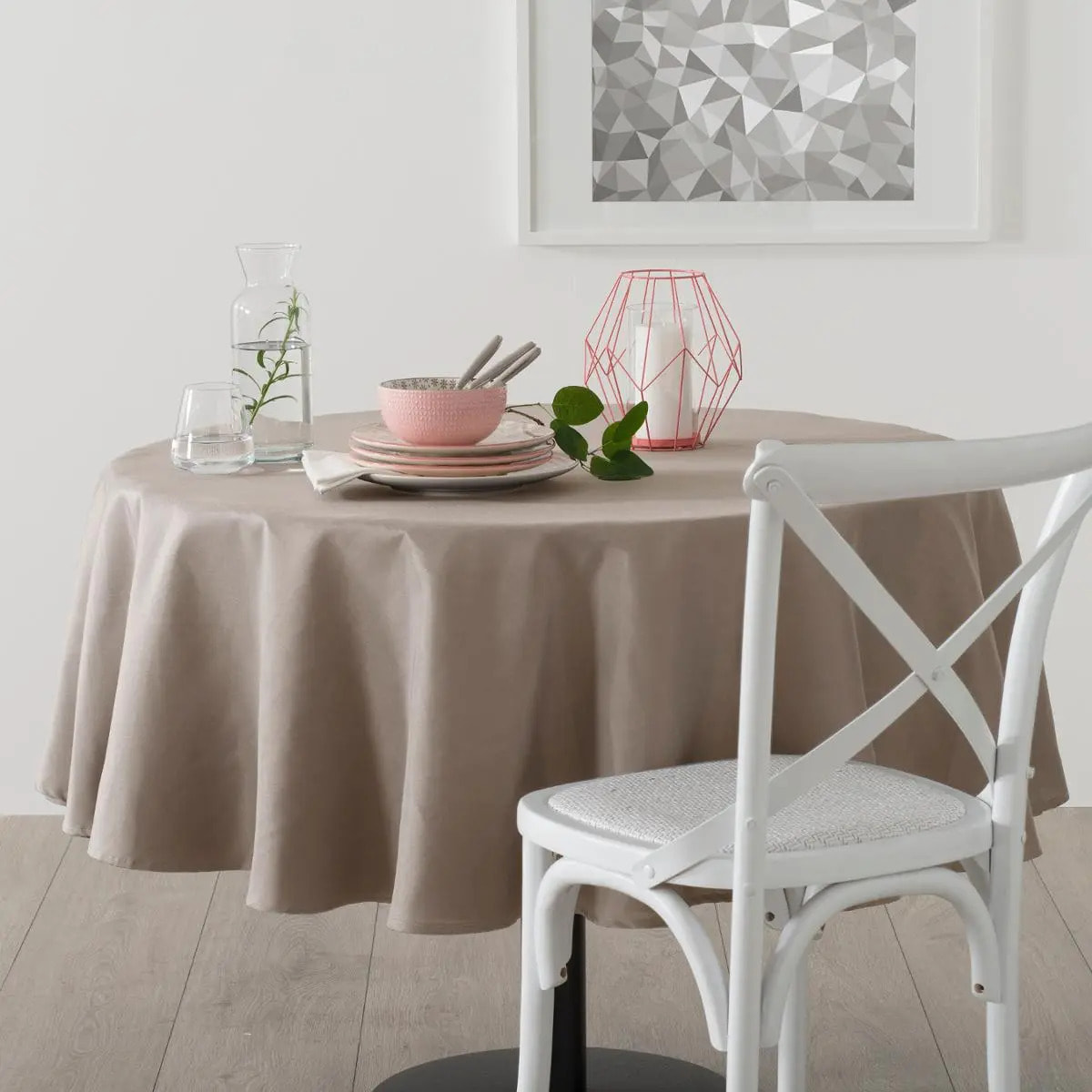 Nappe "Lallie" anti-tâche beige D180cm