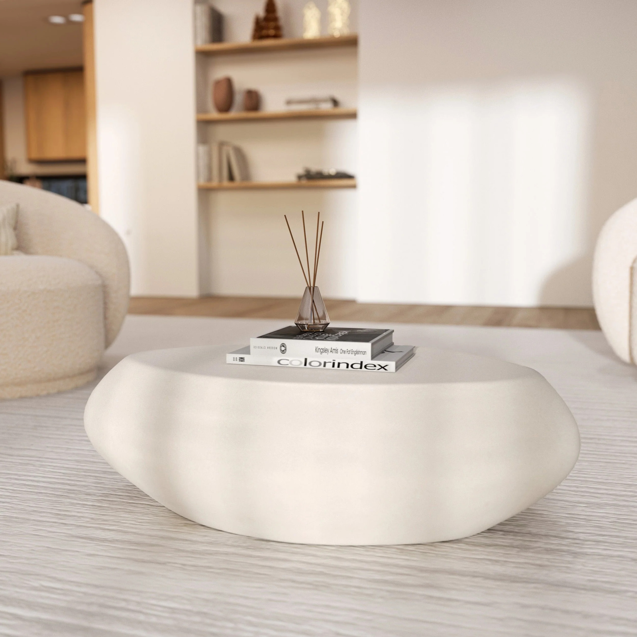 Table basse ovale en béton blanc 105 cm - Maui
