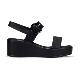 Sandalias de cuña negras con cierre de hebilla