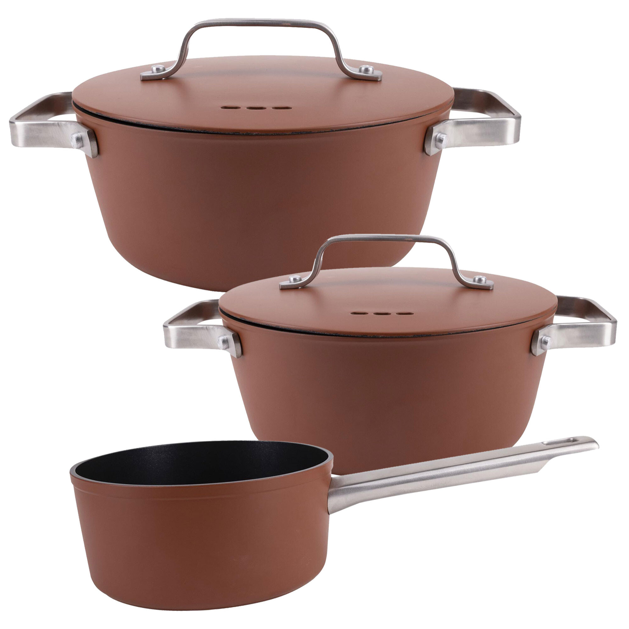 Juego de 2 Cacerolas Ø20cm-2L Ø28cm-6L + Cazo Ø16cm-1,3L en Aluminio forjado AGROS San Ignacio