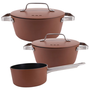 Juego de 2 Cacerolas Ø20cm-2L Ø28cm-6L + Cazo Ø16cm-1,3L en Aluminio forjado AGROS San Ignacio