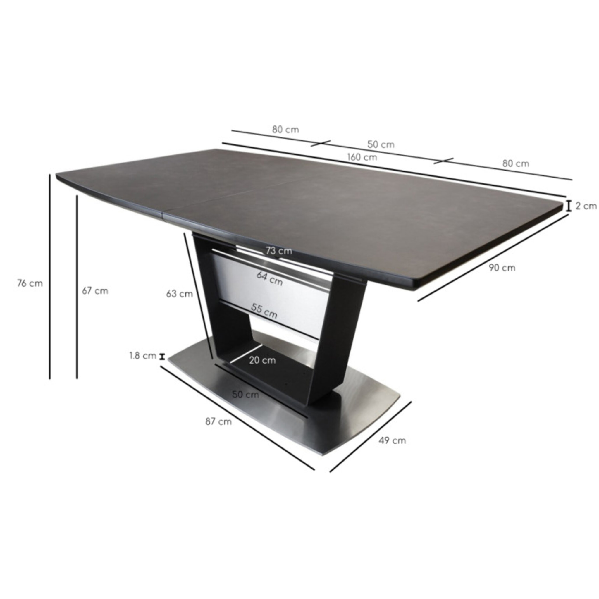 Table de repas extensible 160/210 cm céramique gris piétement métal - VALENCIA