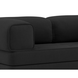 Poppy - canapé 3 places convertible en velours côtelé - Noir