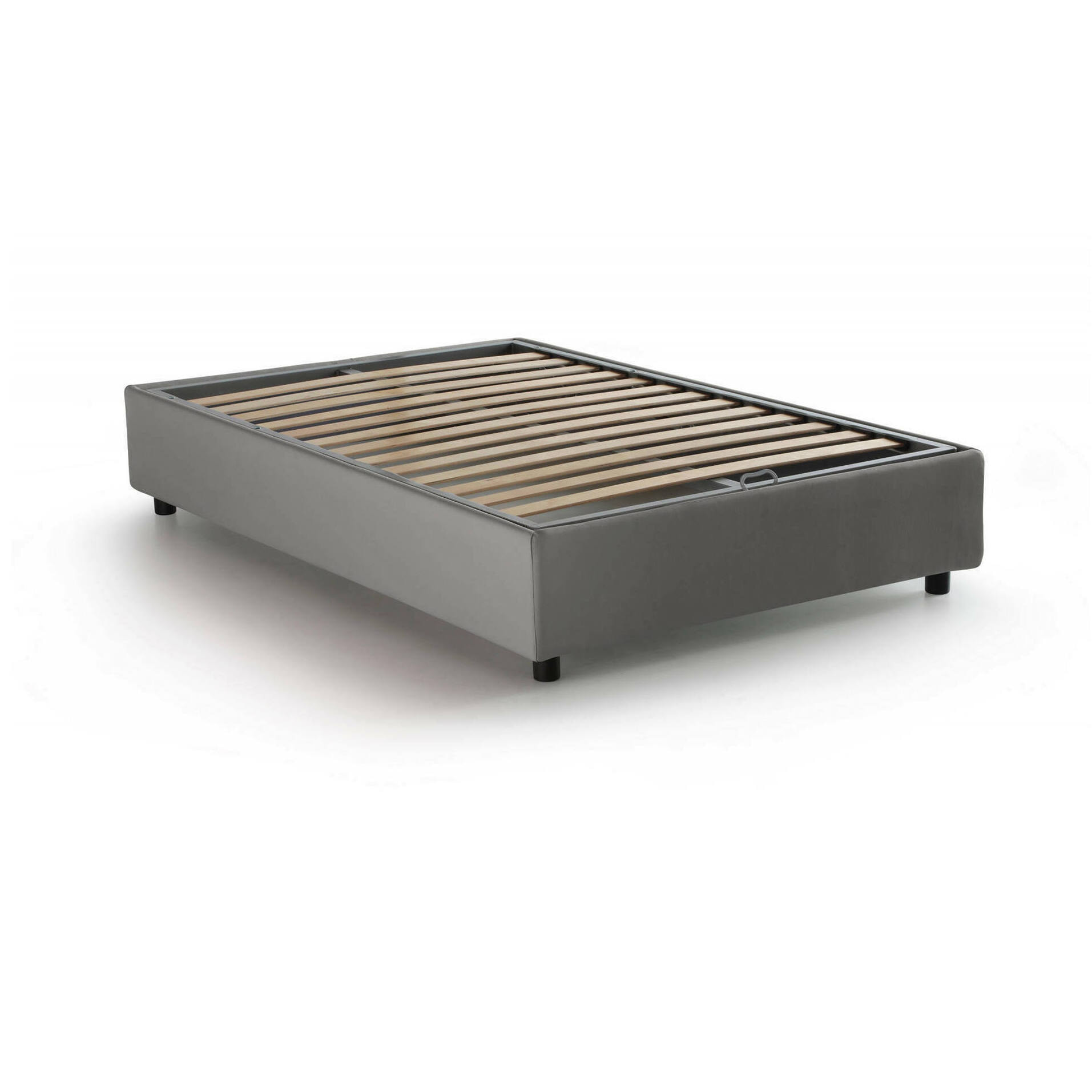 Letto piazza e mezza Andla, Letto contenitore con rivestimento in tessuto, 100% Made in Italy, Apertura frontale, adatto per materasso Cm 120x200, Grigio