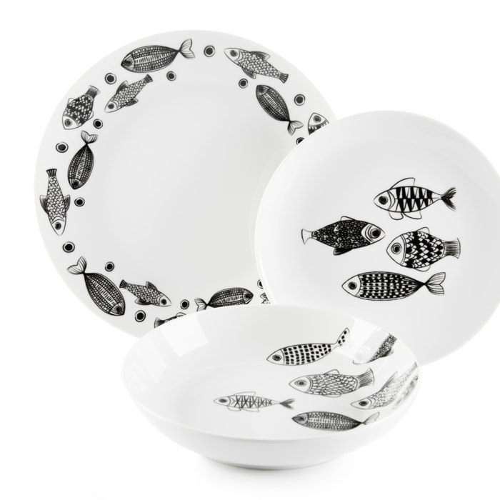 Service de table 18 pièces Excelsa – Black Sea, Porcelaine Blanc