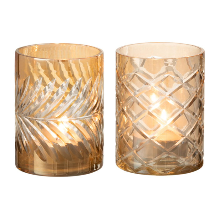 J-Line photophore Oriental - verre - or - medium - 2 pcs