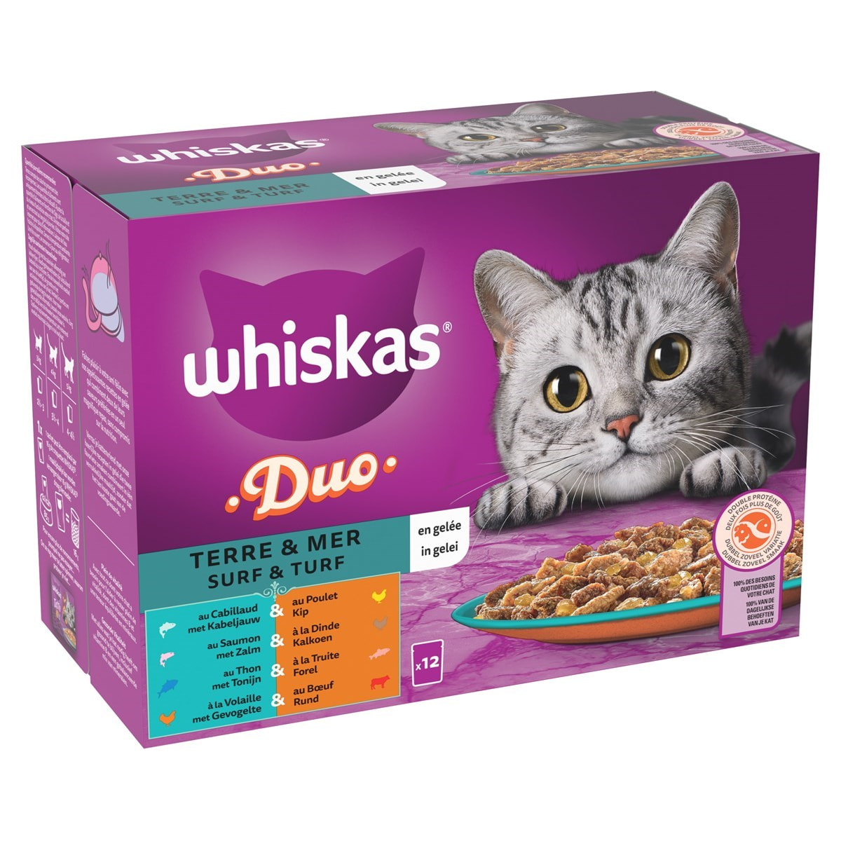 WHISKAS Duo 72 Sachets fraîcheur en gelée 4 variétés pour chat 85g (6x12)