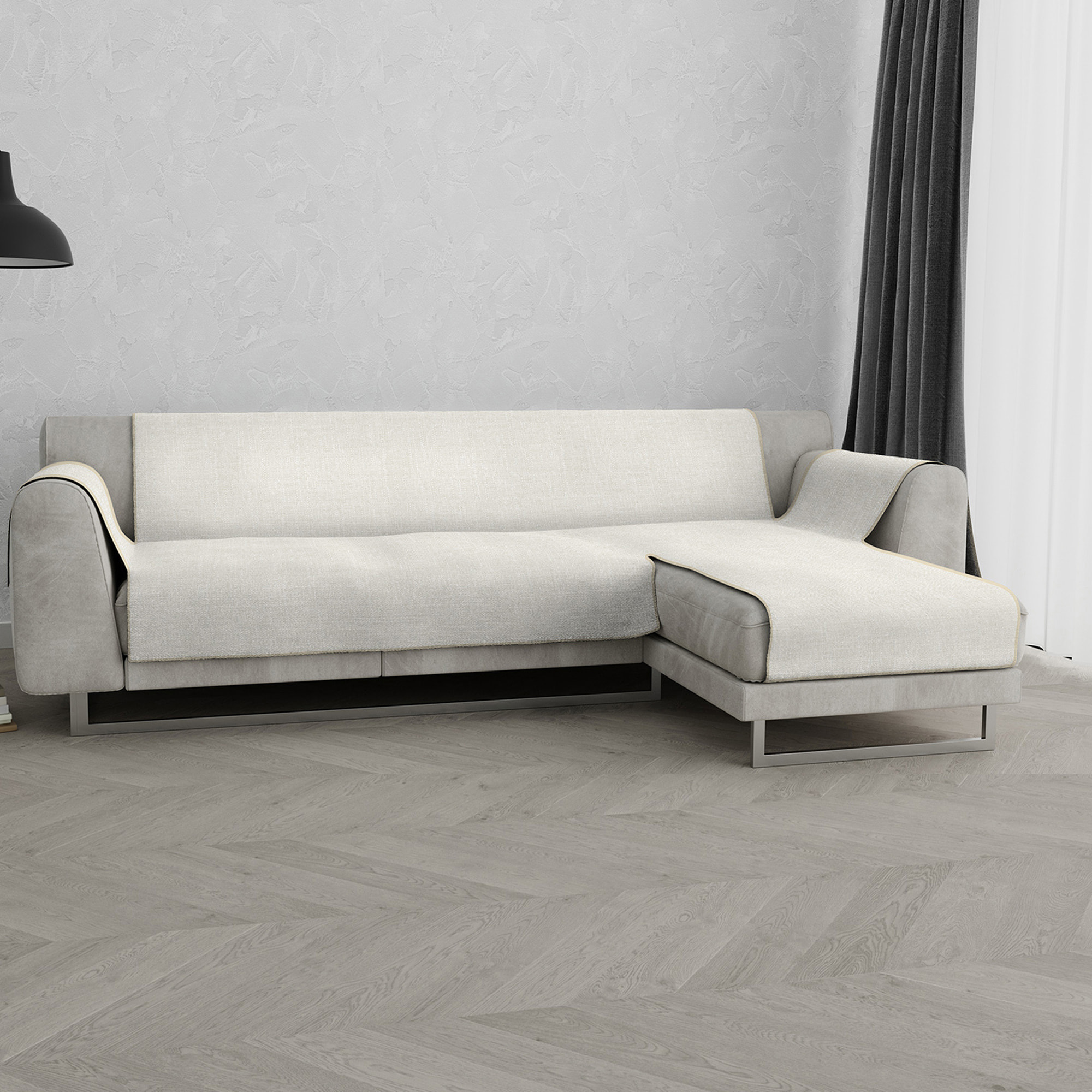 COPRIDIVANO PENISOLA DESTRA COMFORT, Antiscivolo, Cotone+Microfibra+Fibre Varie, Made in Italy - PANNA