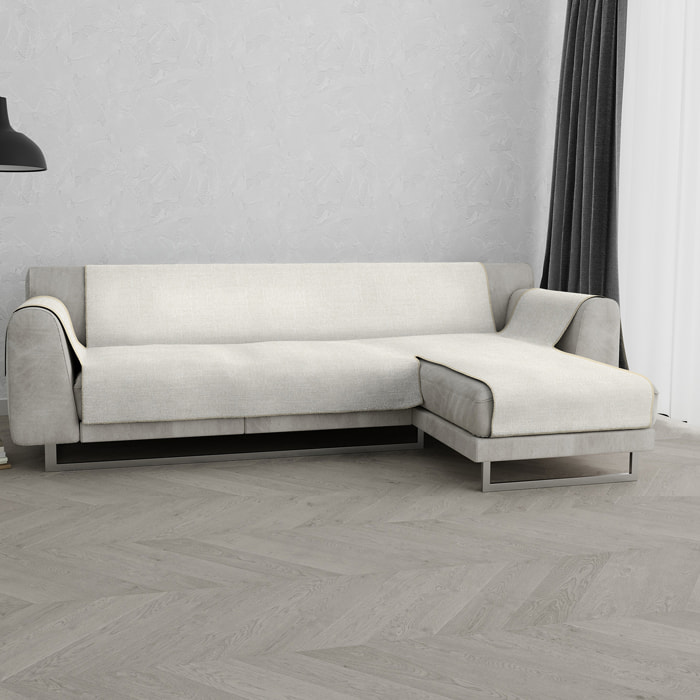 COPRIDIVANO PENISOLA DESTRA COMFORT, Antiscivolo, Cotone+Microfibra+Fibre Varie, Made in Italy - PANNA