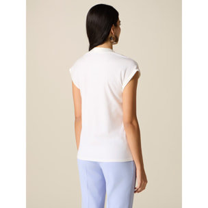 Oltre - T-shirt bimaterica scollo a V - Bianco