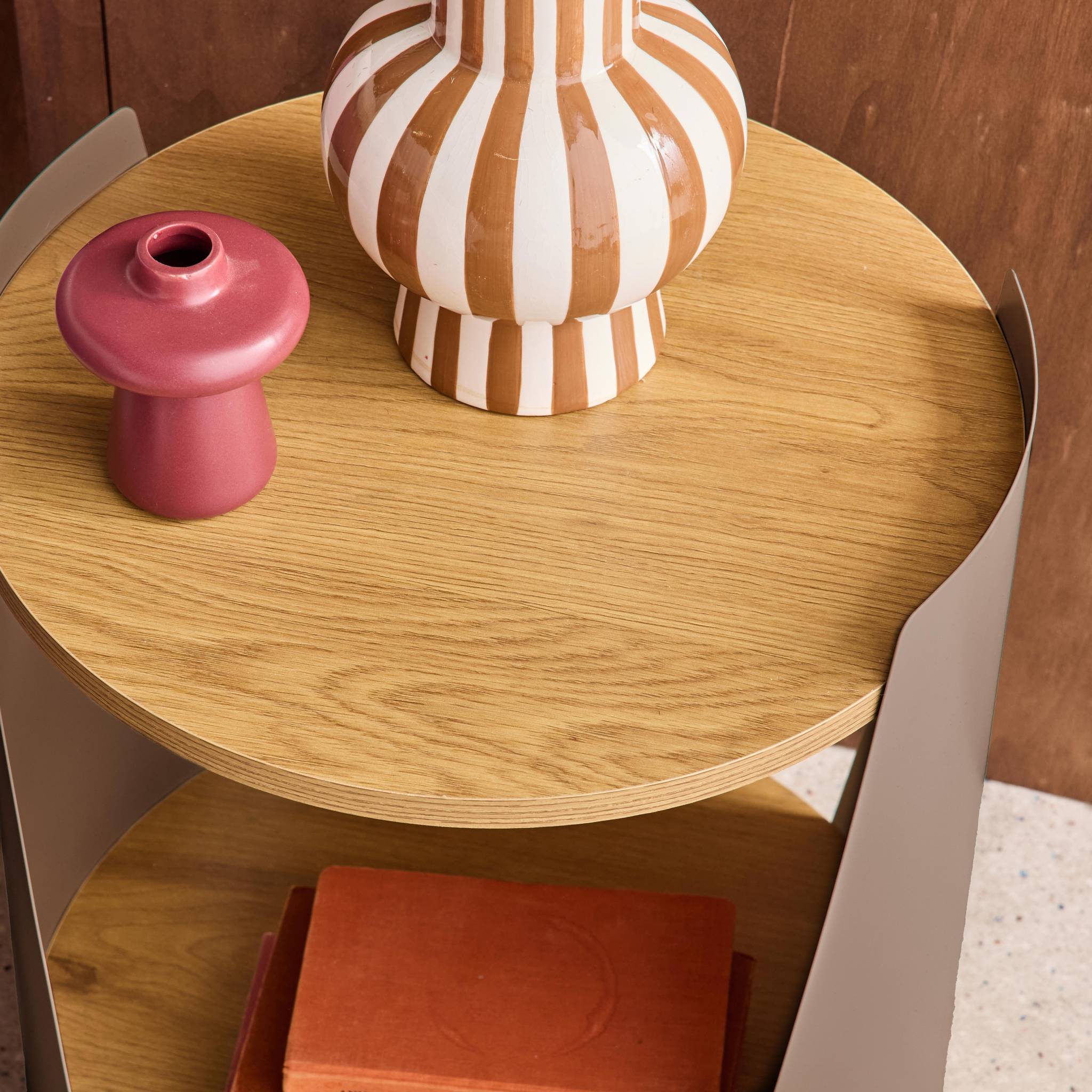 Table d'appoint, table de chevet métal courbé et décor bois avec roulettes MOLTO