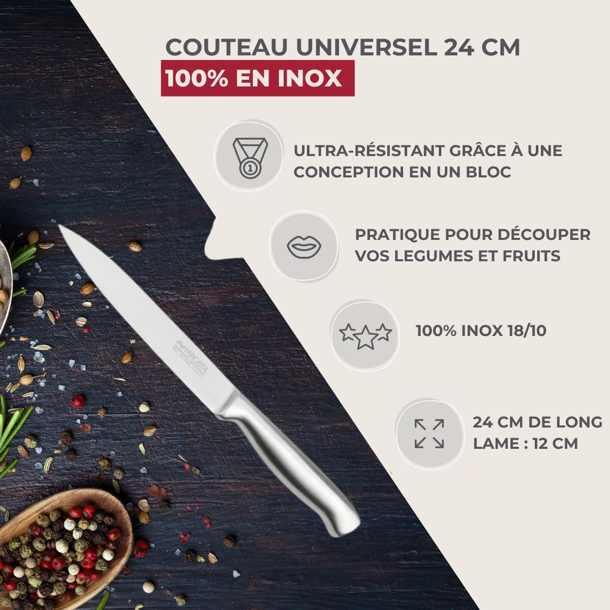 Ensemble de 4 Couteaux de cuisine universel 24 cm en tout Nirosta Star