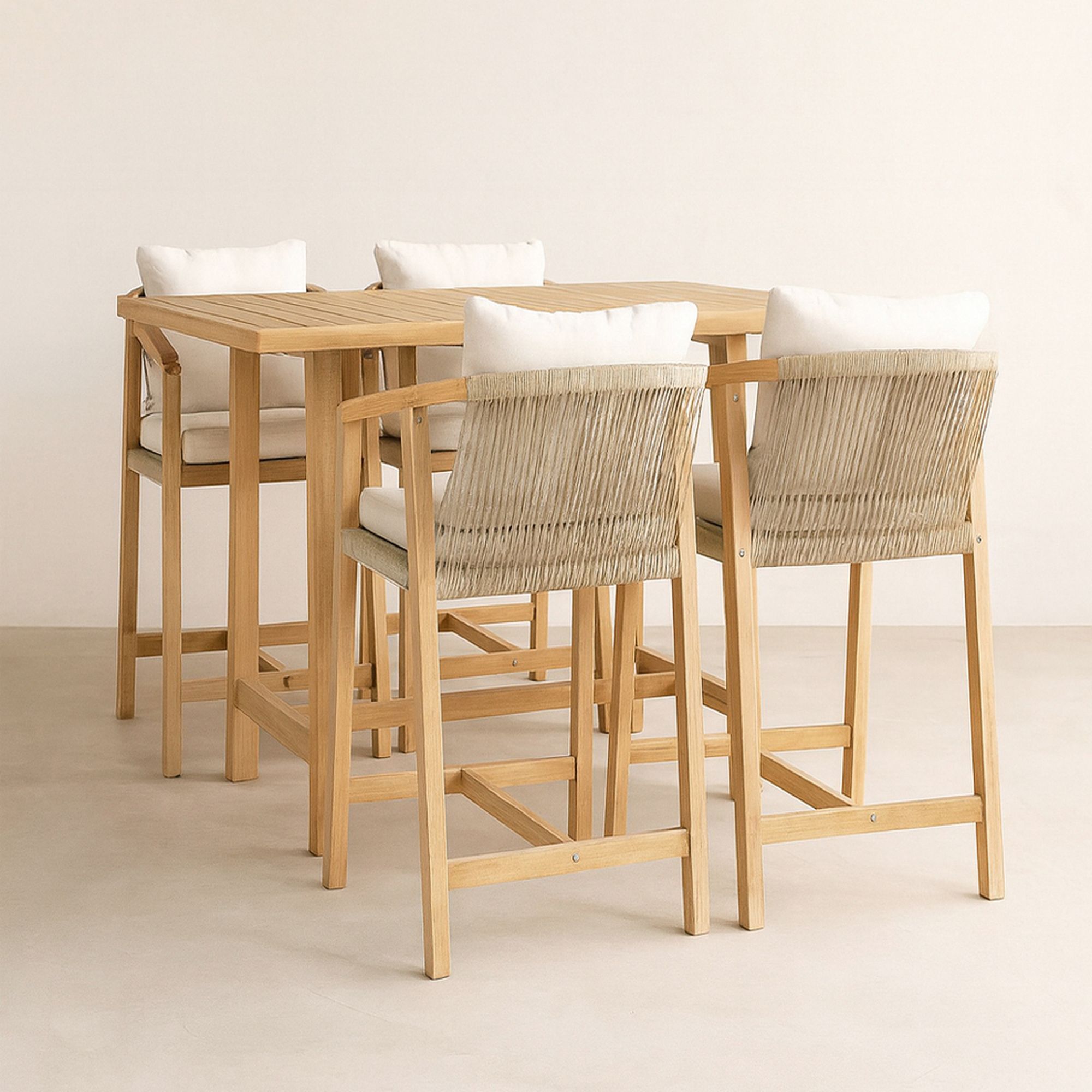 Ensemble table haute et chaises en bois d'acacia 4 places SAONA
