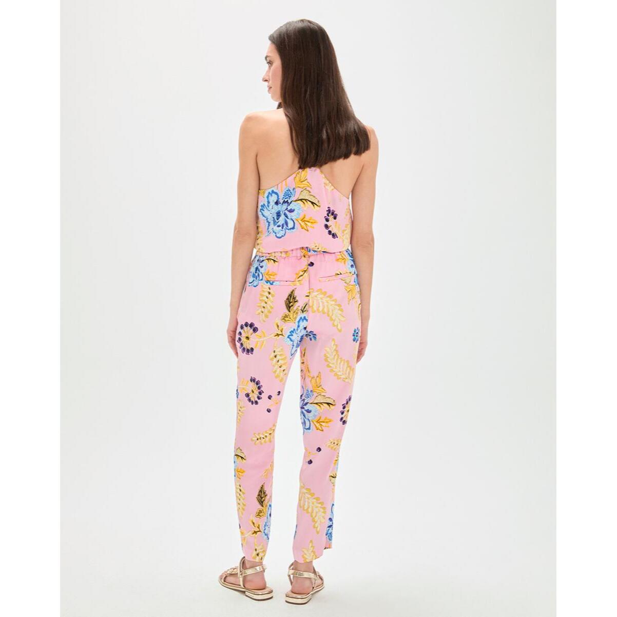 Jogger in raso con stampa floreale