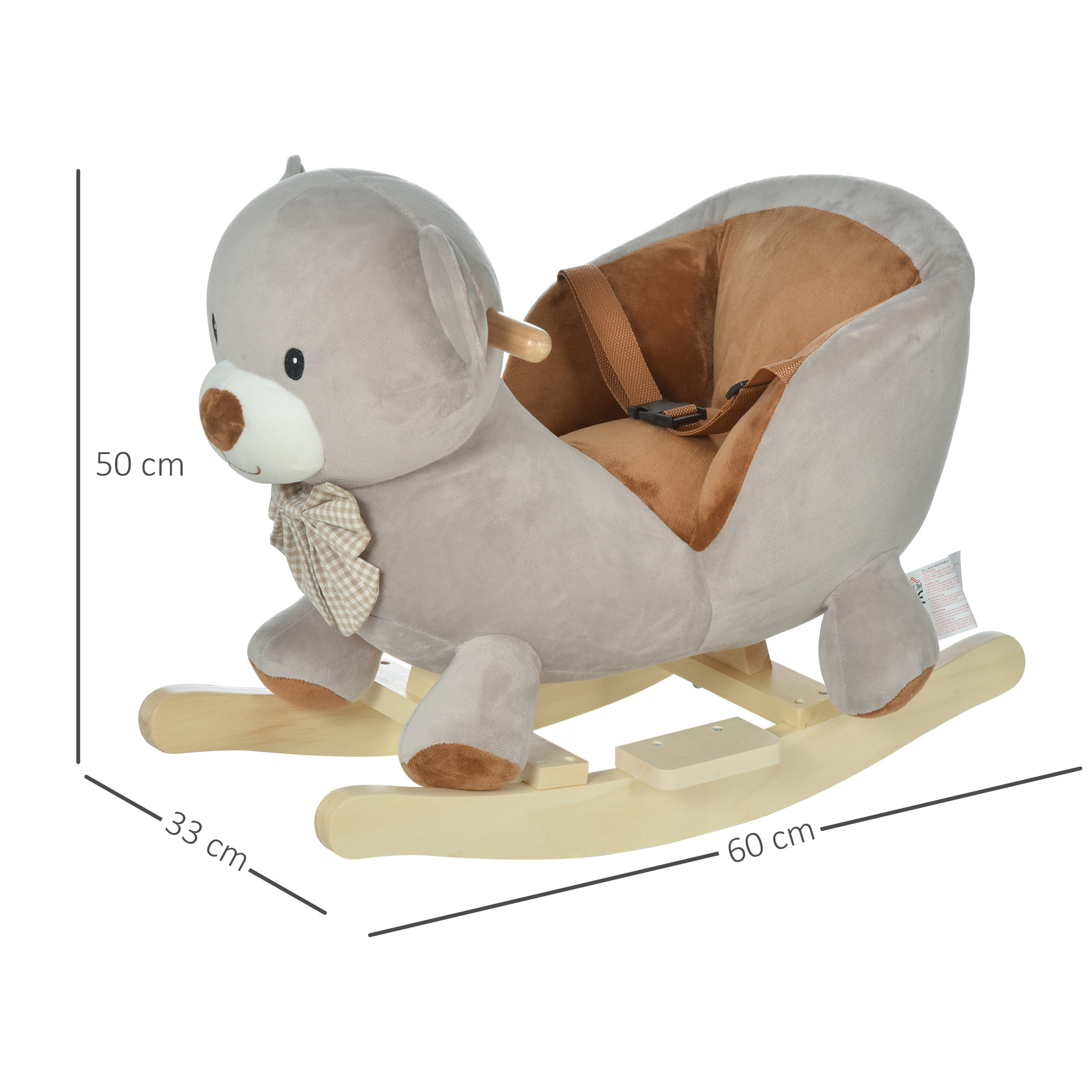 Cheval à bascule jouet à bascule ourson fauteuil intégré ceinture de sécurité fonction sonore grognement gris marron