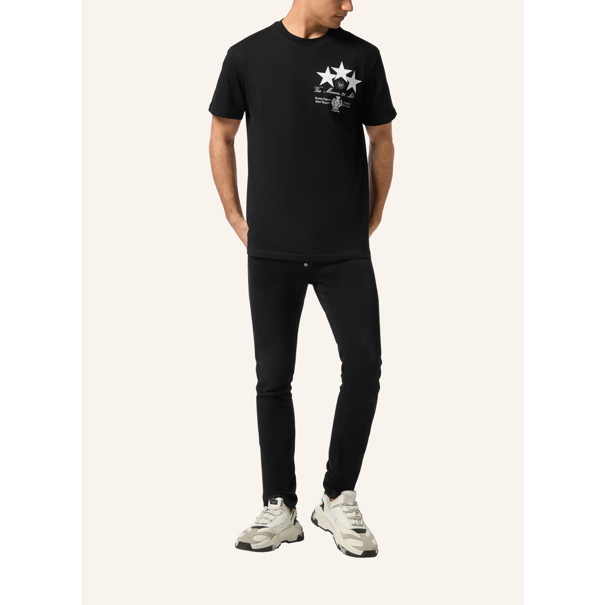 PHILIPP PLEIN Camiseta de cuello redondo y manga corta STARS