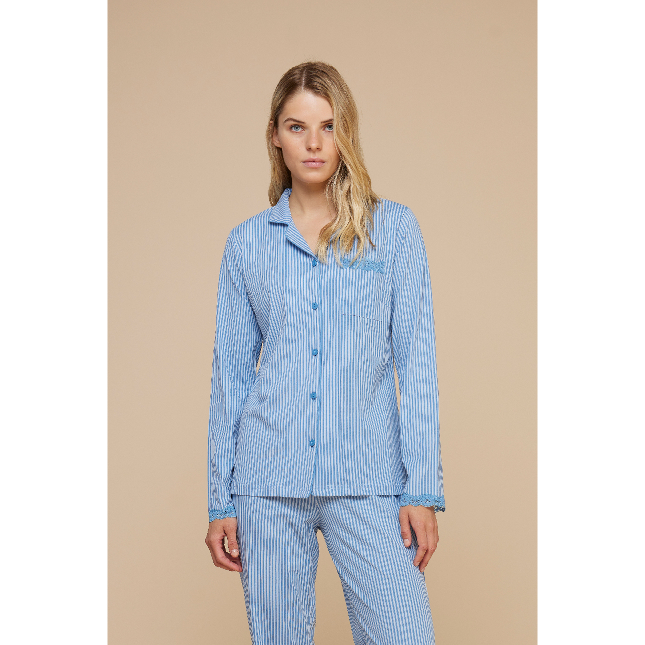 Pigiama donna lungo cotone azzurra Noidinotte