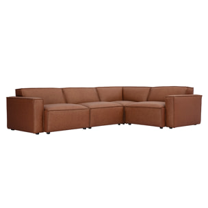 Canapé d'angle modulable vintage 5 places en cuir marron SPLIT