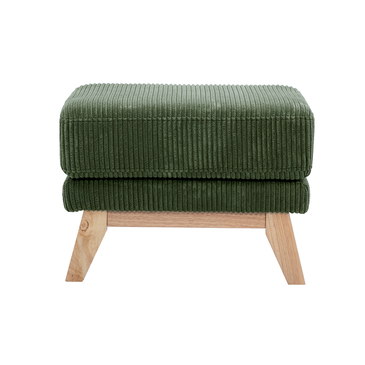 Pouf repose-pieds scandinave en tissu velours côtelé vert kaki et bois clair OSLO