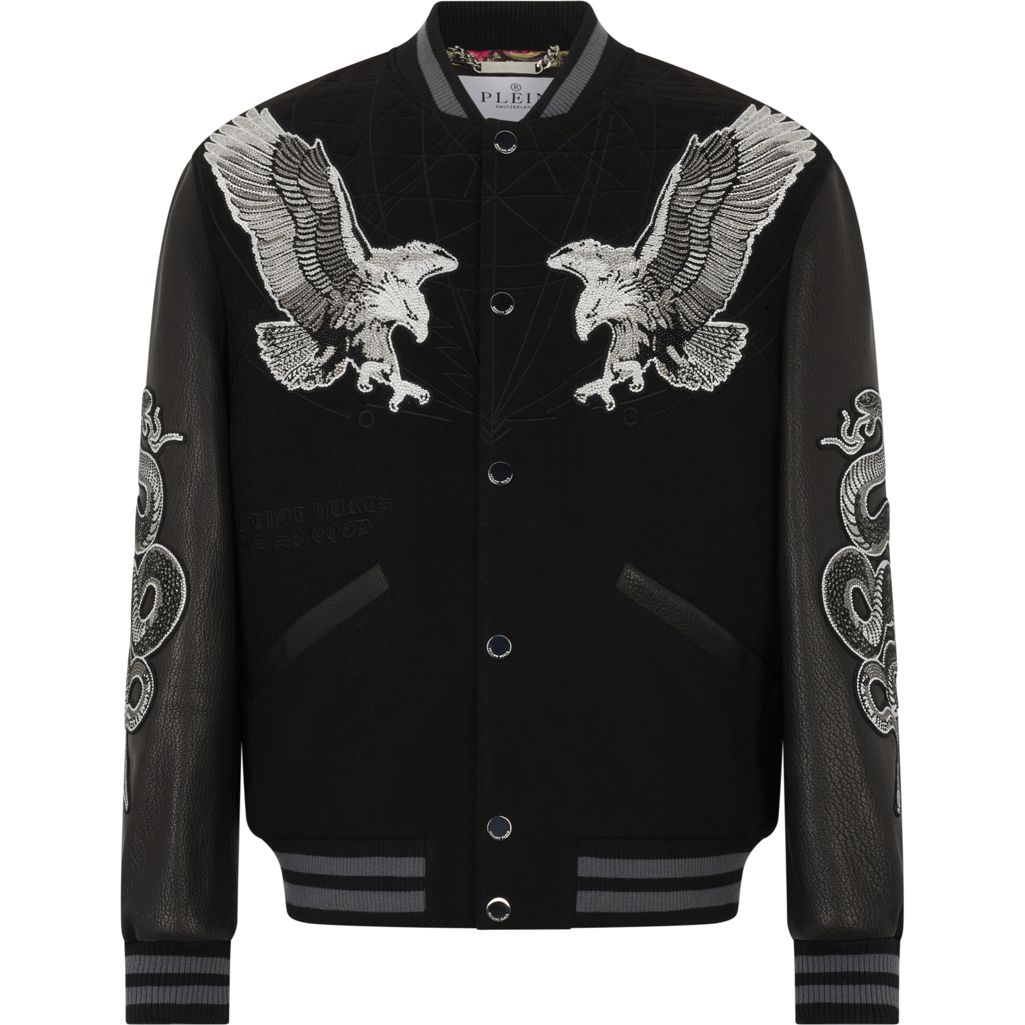 PHILIPP PLEIN Composed Varsity Bomber Tattoo Strass