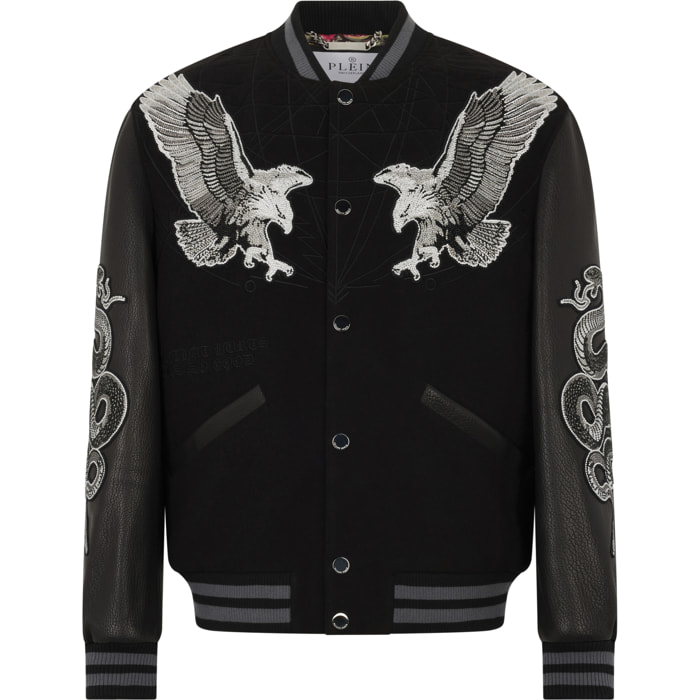 PHILIPP PLEIN Composed Varsity Bomber Tattoo Strass
